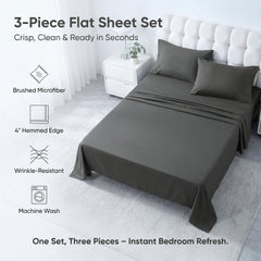 3 Pieces Brushed Microfiber Flat Sheet Set with Envelope Pillow Cases - NTBAY