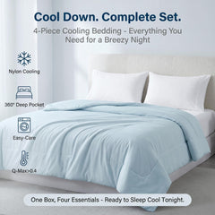 4 Piece Cooling Comforter Set with Pllowcases & Fitted Sheet, Queen - NTBAY
