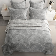 5 Piece Cotton Muslin Bedding Set, Three-layer Bed Blanket and Pillow Shams, Soft Yarn Dyed Quilt Set - NTBAY