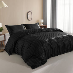 Ntbay 3-Pieces Silky Satin Stripe Duvet Cover Set