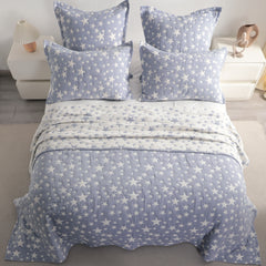 5 Piece Cotton Muslin Bedding Set, Three-layer Bed Blanket and Pillow Shams, Soft Yarn Dyed Quilt Set - NTBAY
