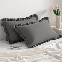 2 Pack Brushed Microfiber Ruffled Pillowcases, Soft Breathable Envelope Closure Pillow Cases - NTBAY