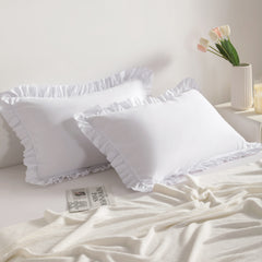 2 Pack Brushed Microfiber Ruffled Pillowcases, Soft Breathable Envelope Closure Pillow Cases - NTBAY