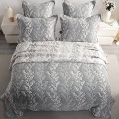 5 Piece Cotton Muslin Bedding Set, Three-layer Bed Blanket and Pillow Shams, Soft Yarn Dyed Quilt Set - NTBAY
