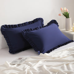 2 Pack Brushed Microfiber Ruffled Pillowcases, Soft Breathable Envelope Closure Pillow Cases - NTBAY