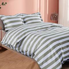 NTBAY 3 Pieces Smoke Gray and White Striped Pattern Microfiber Duvet Cover Set - NTBAY