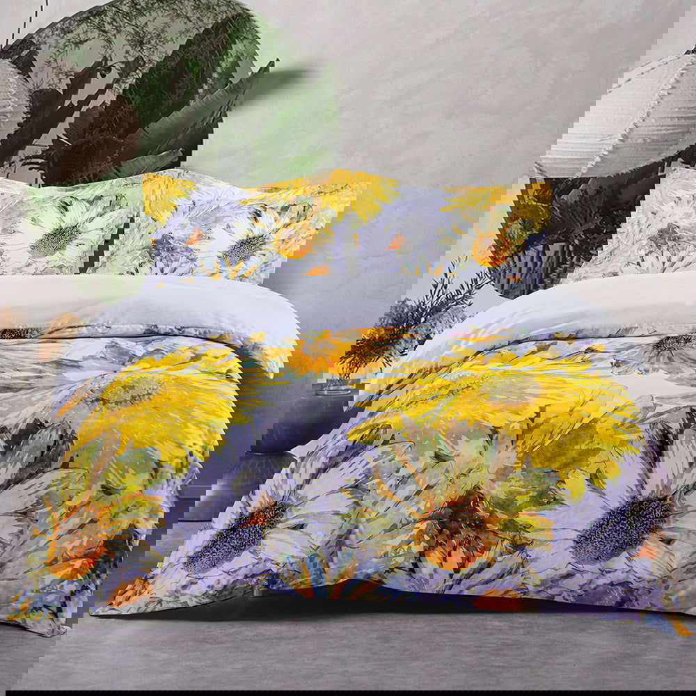 NTBAY 3 Pieces Sunflowers Pattern Microfiber Duvet Cover Set - NTBAY