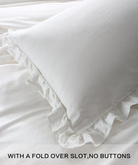 NTBAY Linen 3 Pieces Duvet Cover Set Solid Color with Exquisite Ruffles Design - NTBAY