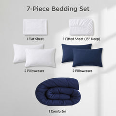 7-Piece Microfiber Comforter Bedding Set, Contrast Design with Deep Pocket Fitted Sheet - NTBAY