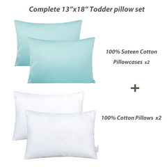 NTBAY 2 Pack Cotton 13" x18" Pillows with Toddler Cotton Pillowcases
