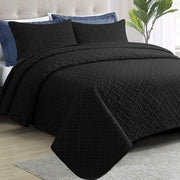 NTBAY 3 Piece Basket Weave Pattern Quilt Set Twin (68 x 92 inches) / Black - NTBAY