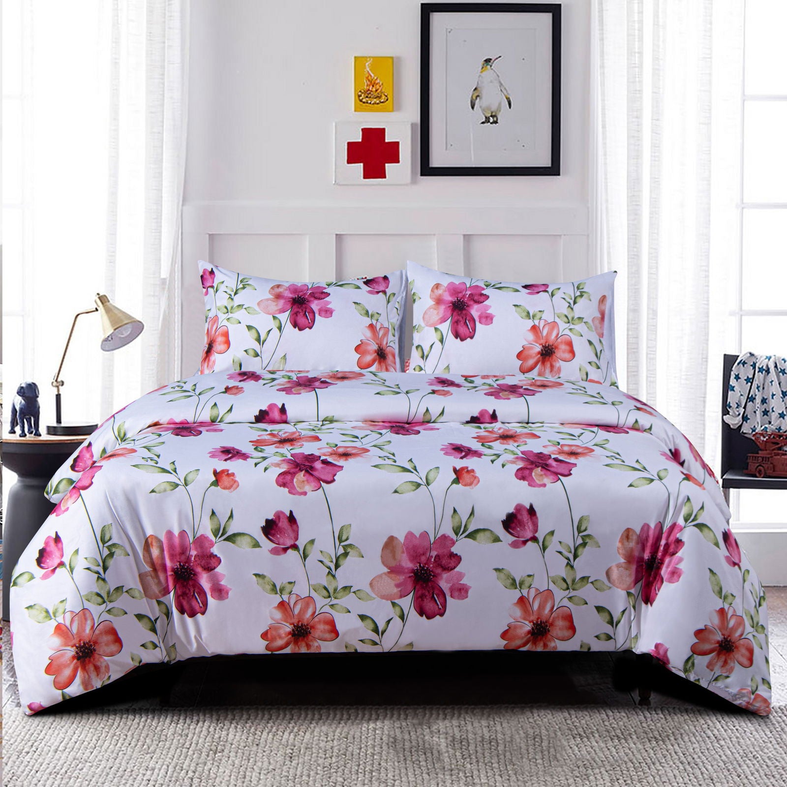 NTBAY 3 Pieces Flowers Somuns Pattern Duvet Cover Set - NTBAY