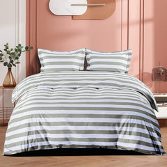 NTBAY 3 Pieces Smoke Gray and White Striped Pattern Microfiber Duvet Cover Set - NTBAY