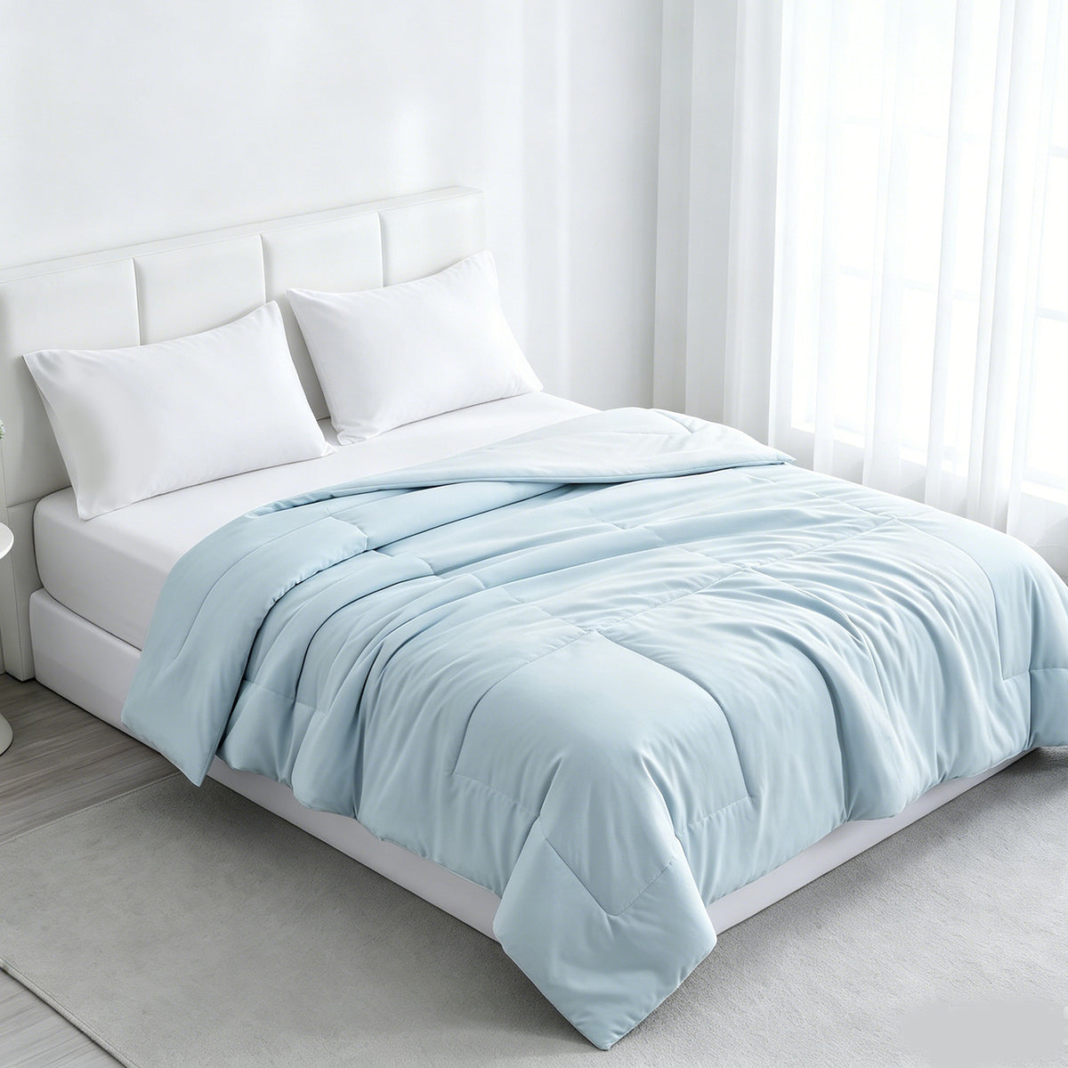 4 Piece Cooling Comforter Set with Pllowcases & Fitted Sheet, Queen - NTBAY