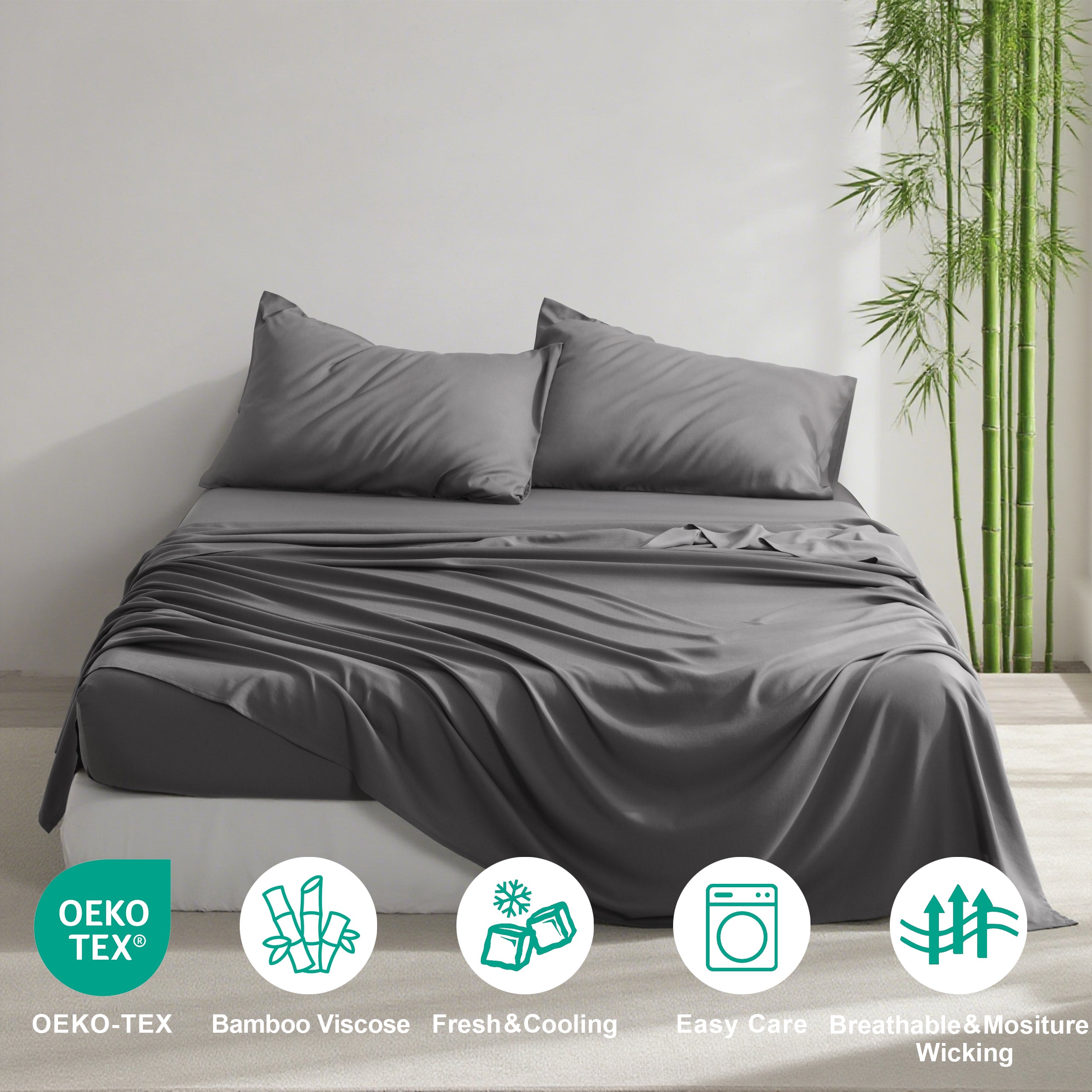 Ntbay 3/4-Pieces Bamboo Bed Sheets Set, Ultra Breathable & Cooling Bedding Set