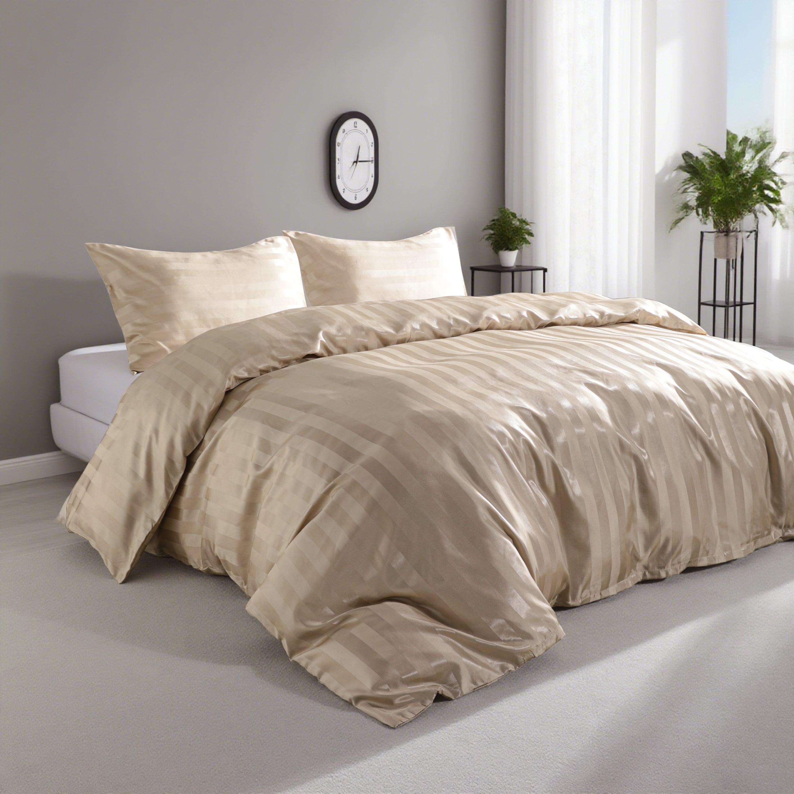 Ntbay 3-Pieces Silky Satin Stripe Duvet Cover Set