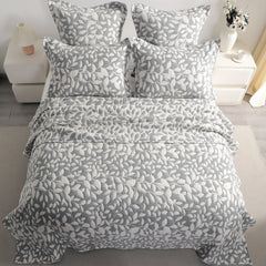 5 Piece Cotton Muslin Bedding Set, Three-layer Bed Blanket and Pillow Shams, Soft Yarn Dyed Quilt Set - NTBAY