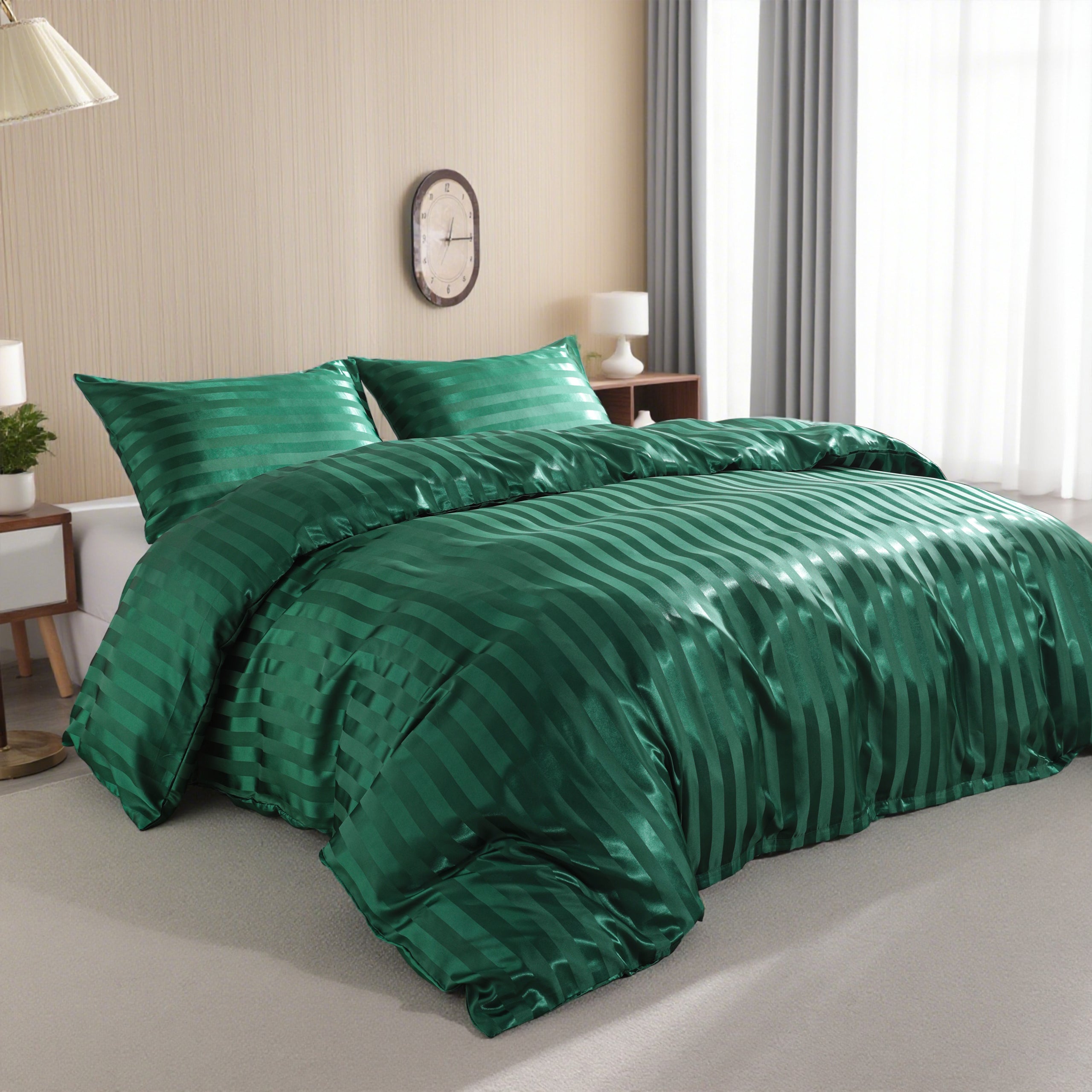 Ntbay 3-Pieces Silky Satin Stripe Duvet Cover Set
