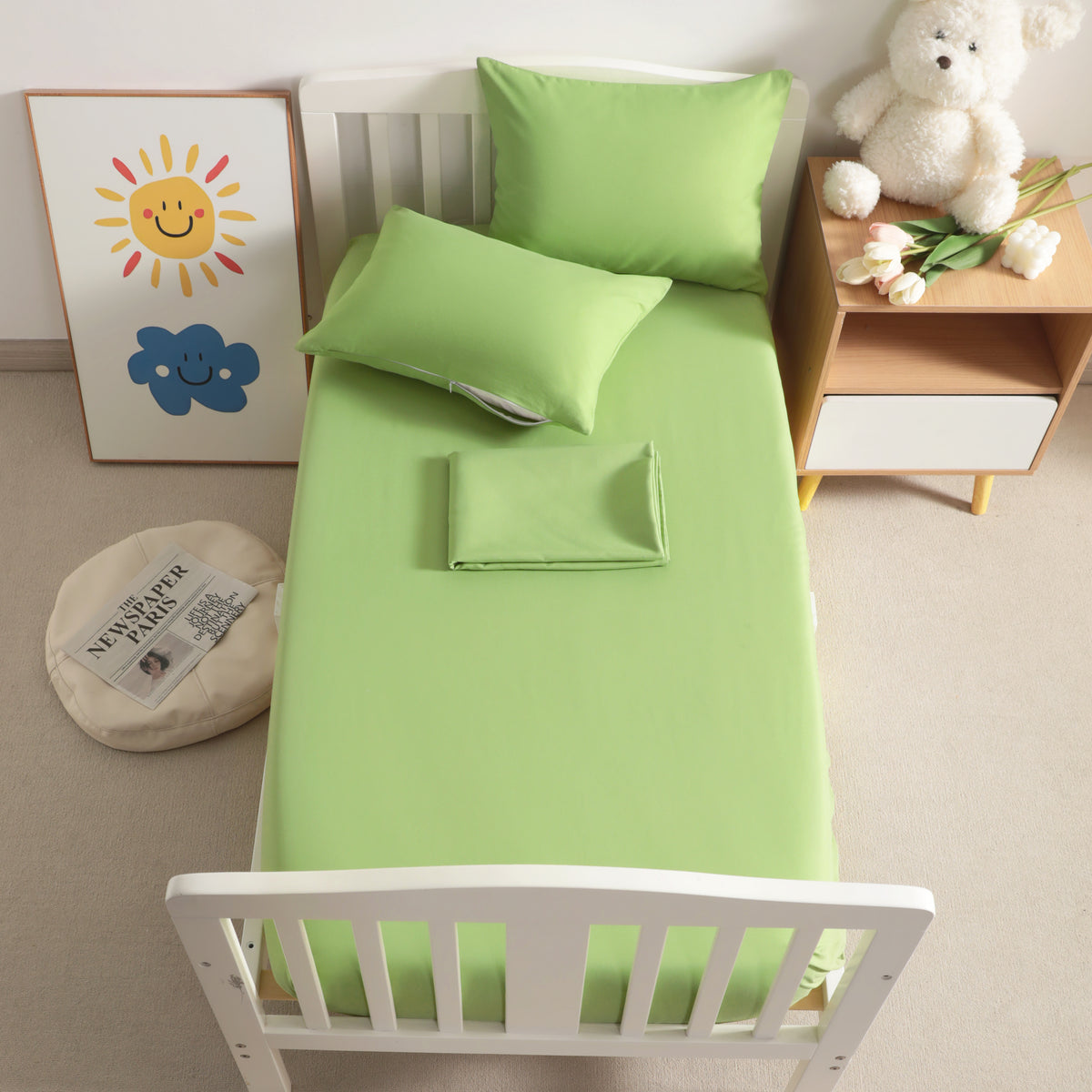 4 Pieces Microfiber Todder Sheet Set, Crib Sheets with Zippered Pillowcases - NTBAY