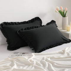 2 Pack Brushed Microfiber Ruffled Pillowcases, Soft Breathable Envelope Closure Pillow Cases - NTBAY