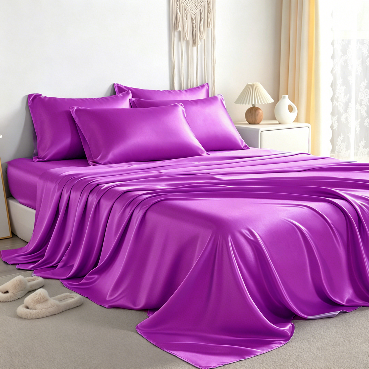 6-Piece Satin Bed Sheet Set, Silky Cooling Soft Sheet Set with Pillowcases - NTBAY