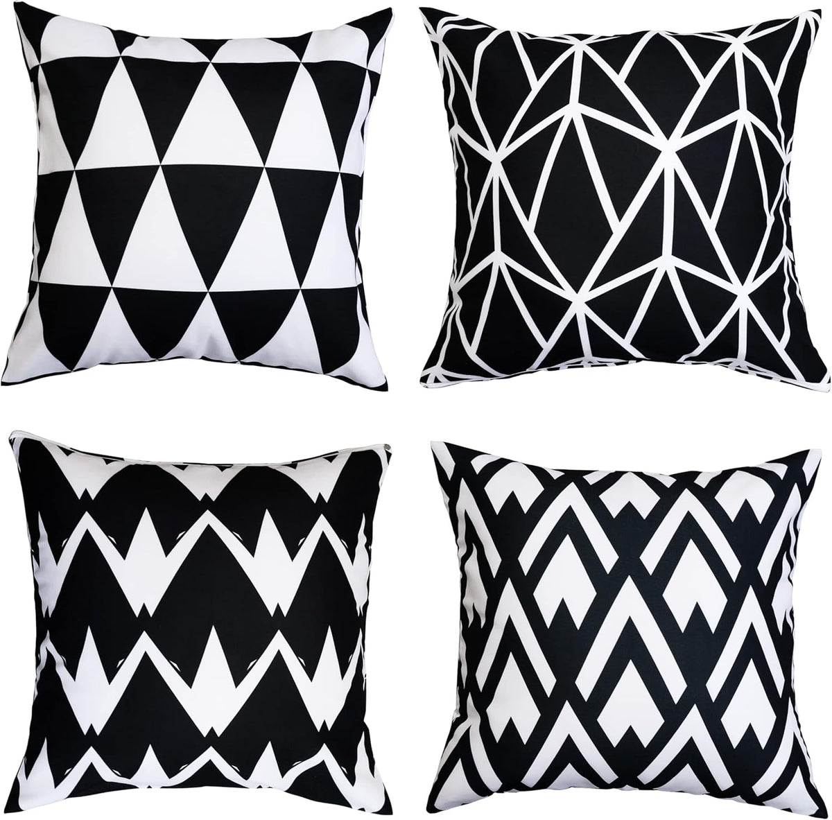 NTBAY Bedsum Set of 4 Black & White Geometric Throw Pillow Covers