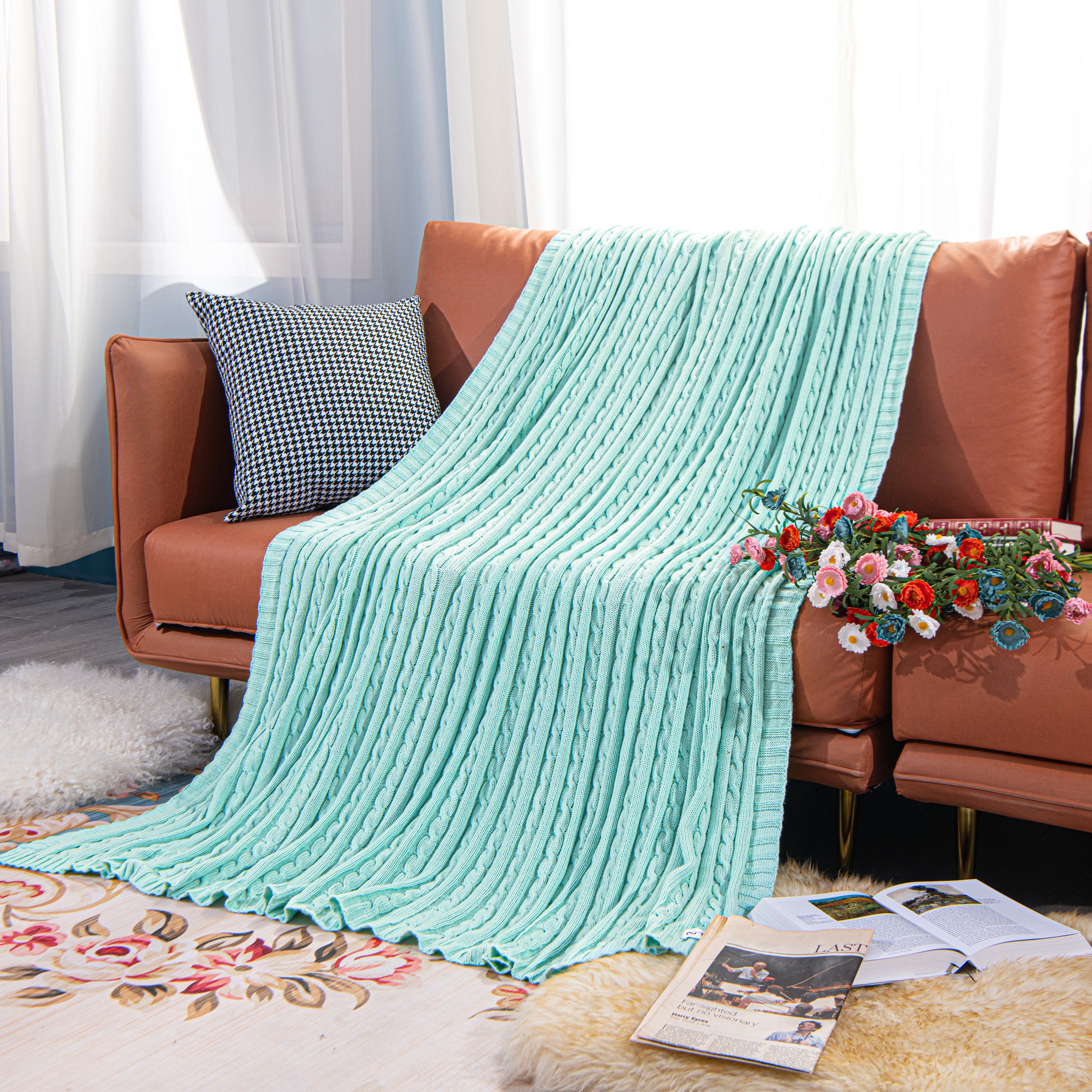 NTBAY Cotton Soft Cable Knit Blanket - NTBAY