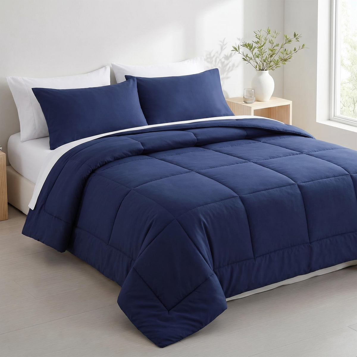 7-Piece Microfiber Comforter Bedding Set, Contrast Design with Deep Pocket Fitted Sheet - NTBAY