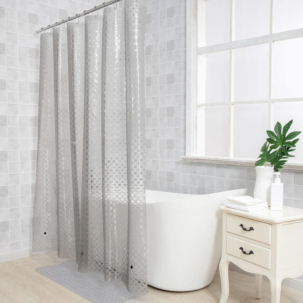 Cedmon Waterproof Fabric Shower Curtain or Liner with 9 Storage Pockets Bathroom Shower (Clear)