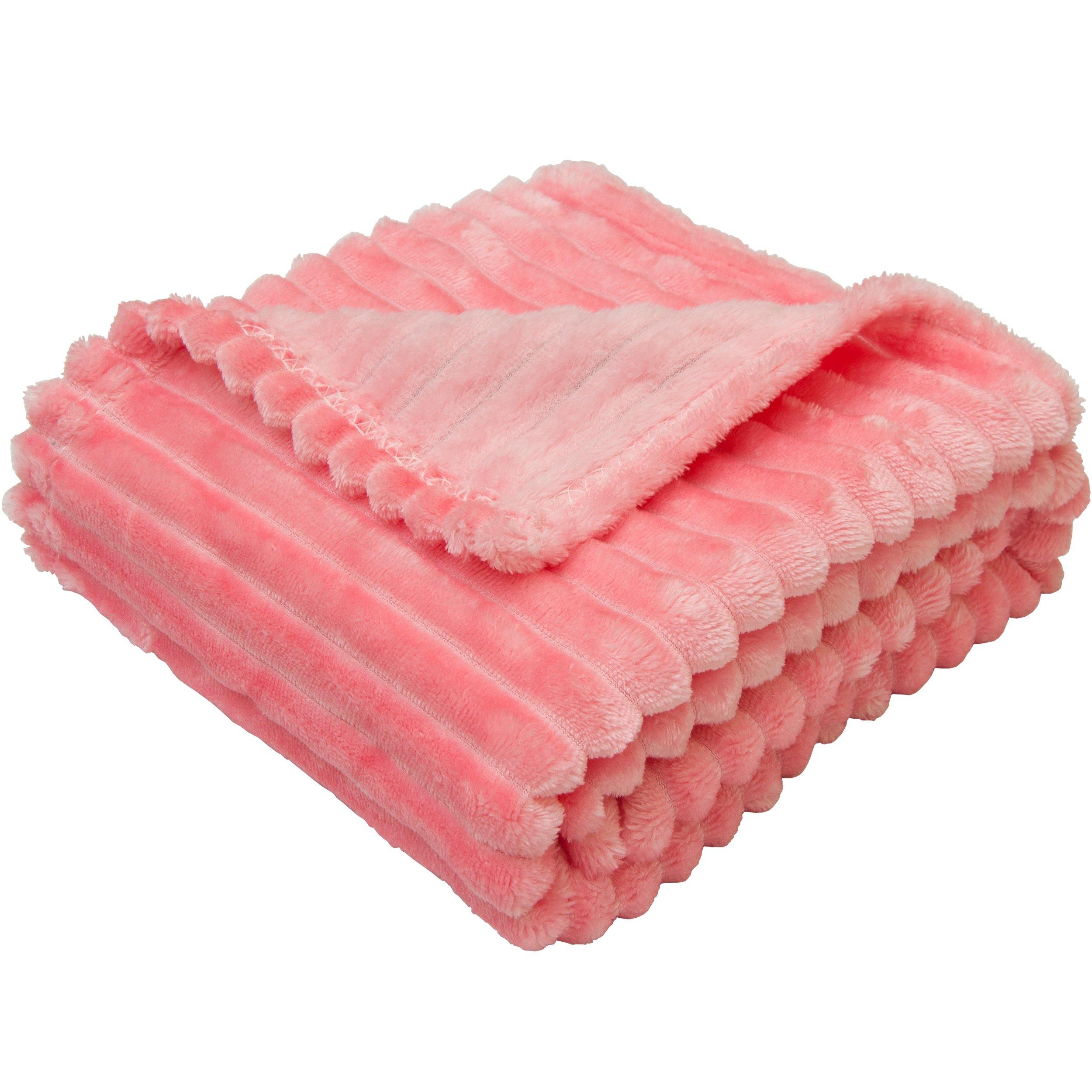 Ntbay Flannel Fuzzy Toddler Blanket, Fluffy Warm and Lightweight Reversible Stripes Design Baby Plush Blanket, 30x40 Inches, Pink