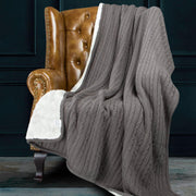 NTBAY Cable Knitted Sherpa Throw Blanket Grey / Throw (51 x 67 inches) - NTBAY