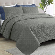 NTBAY 3 Piece Basket Weave Pattern Quilt Set Twin (68 x 92 inches) / Grey - NTBAY