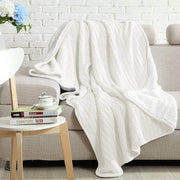 NTBAY Cable Knitted Sherpa Twin Blanket, 60 x 80 inches Twin (60 x 80 inches) / White - NTBAY