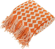 NTBAY Acrylic Knitted Throw Blanket Orange and White Wave / Throw (51 x 67 inches) - NTBAY