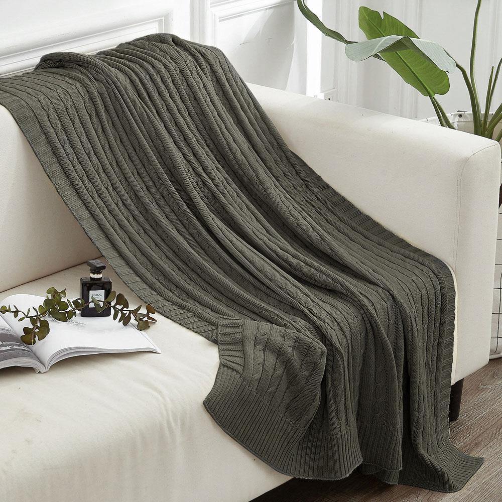 NTBAY 51 x 67 inches 100% Cotton Cable Knit Throw Blanket - NTBAY