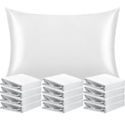 NTBAY 12 Pack Satin Standard Pillowcases for Hair and Skin with Envelope Closure Standard (20 x 26 inches) / White - NTBAY