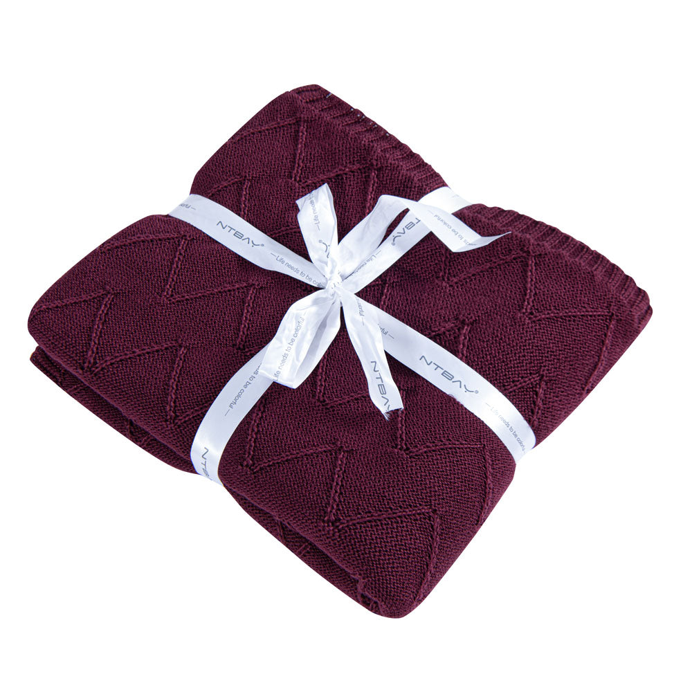NTBAY Eco-friendly Materials Cotton Alternative 51 x 67 Inches Cable Knitted Throw Blanket Wine Red / Throw (51 x 67 inches) - NTBAY