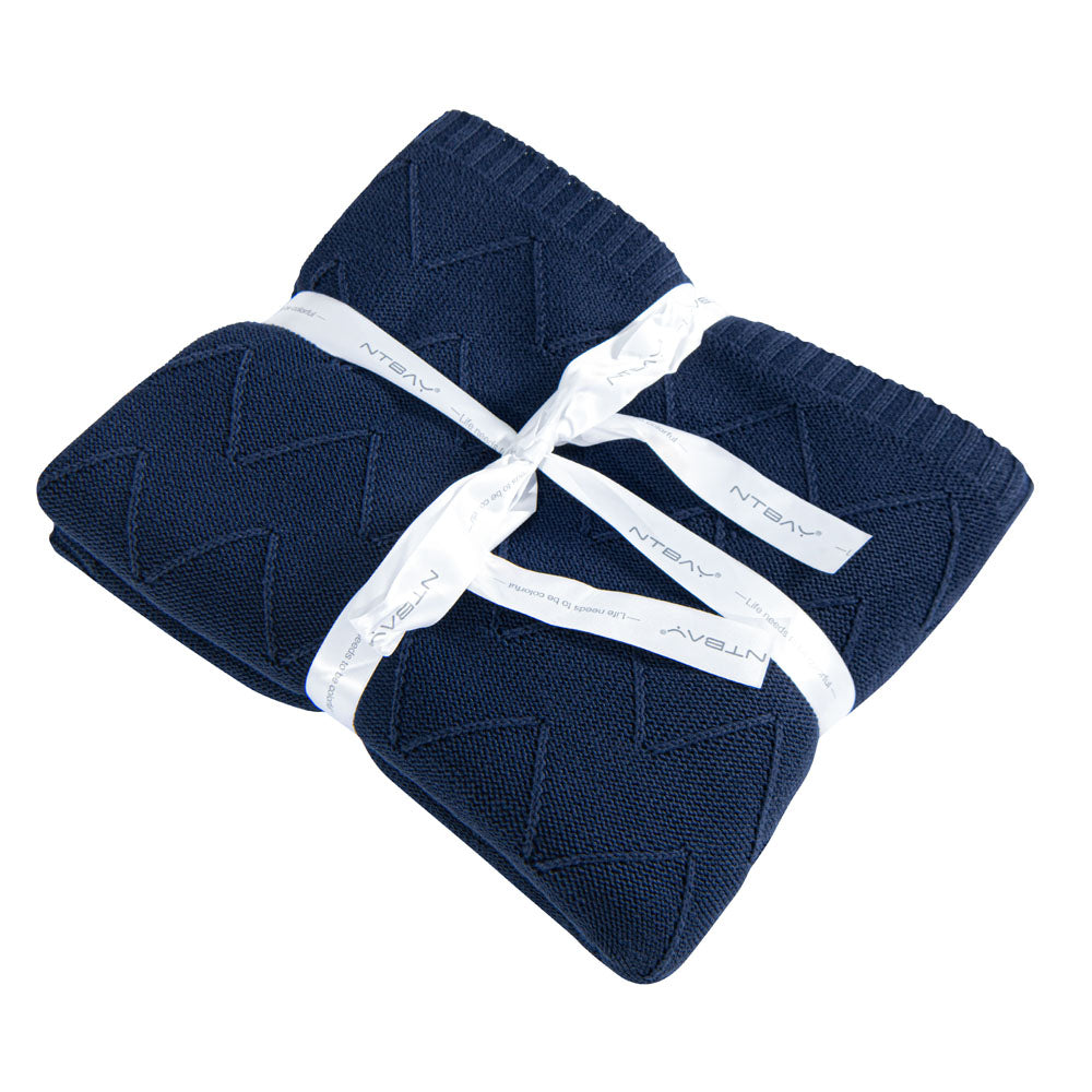 NTBAY Eco-friendly Materials Cotton Alternative 51 x 67 Inches Cable Knitted Throw Blanket Navy Blue / Throw (51 x 67 inches) - NTBAY