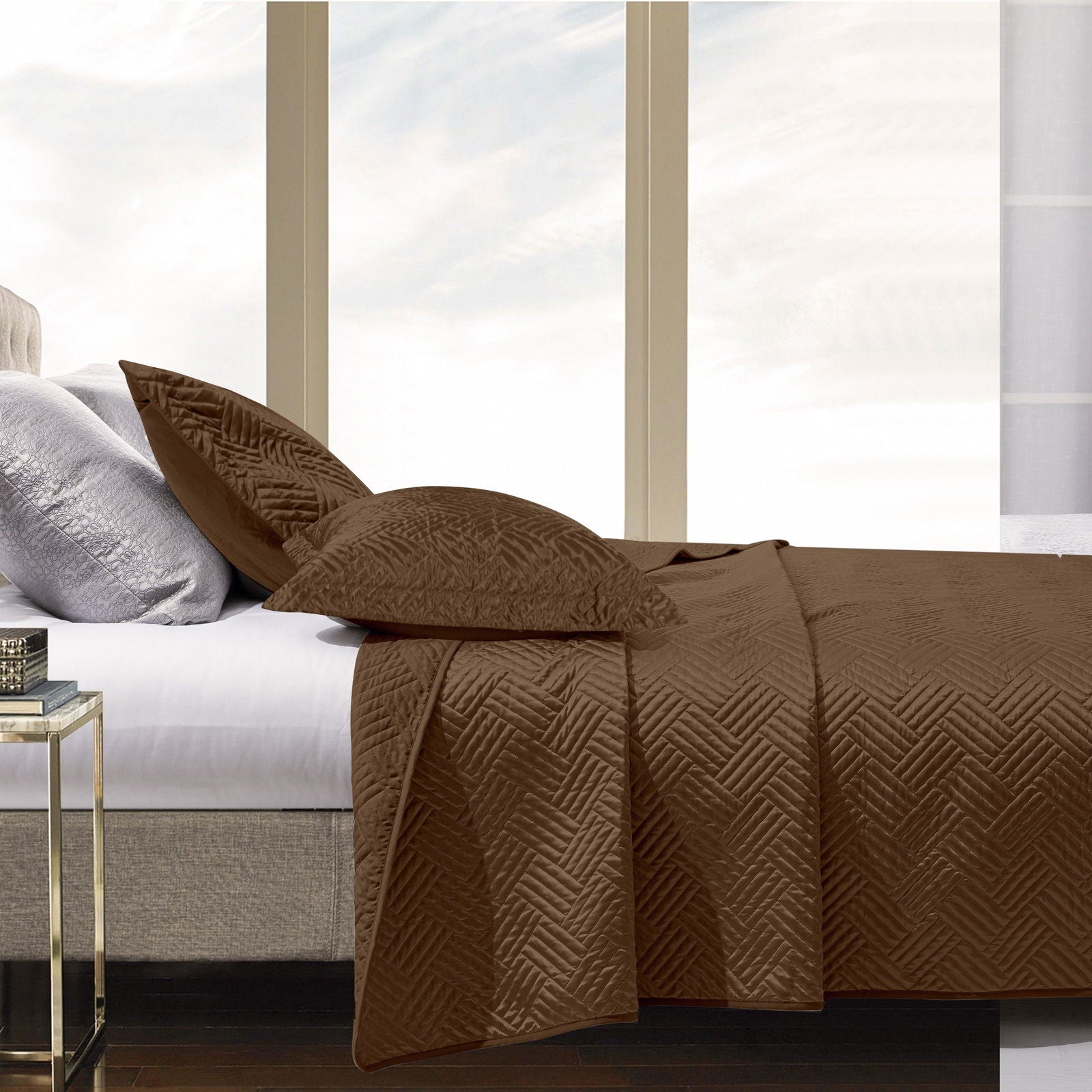 NTBAY 2/3 Piece Geometric Pattern Satin Quilt Coverlet Bed Set - NTBAY