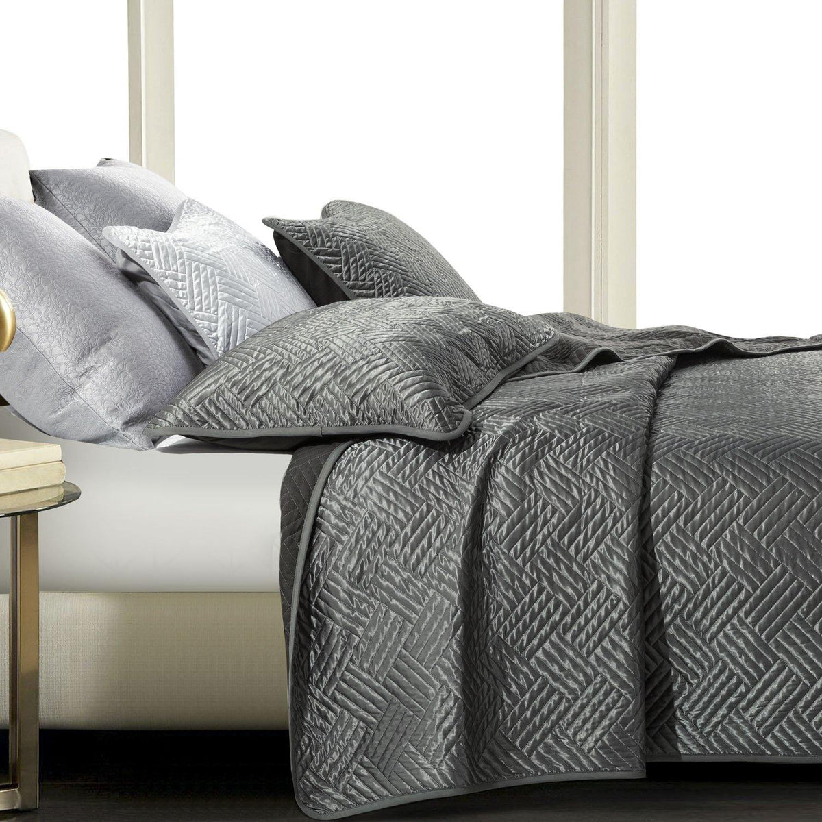NTBAY 2/3 Piece Geometric Pattern Satin Quilt Coverlet Bed Set - NTBAY
