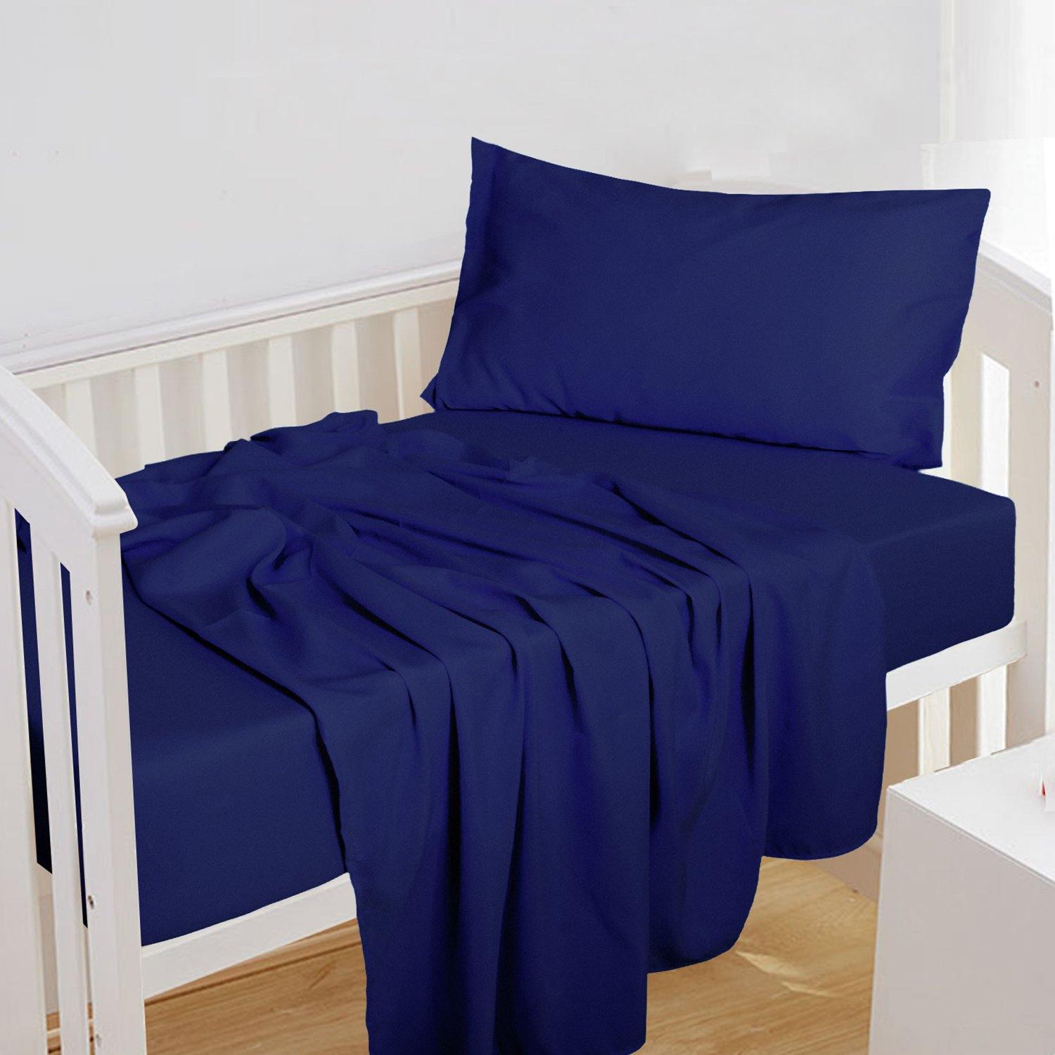 NTBAY 3-Piece Solid Color Microfiber Toddler Sheet Set Navy Blue - NTBAY
